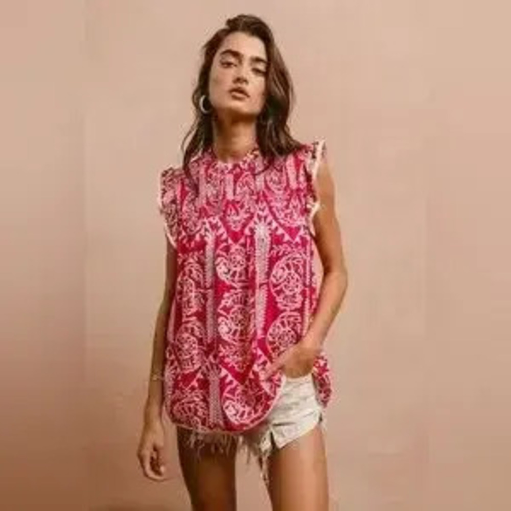 BiBi Printed Ruffle Sleeve Top - Picture 2 of 5